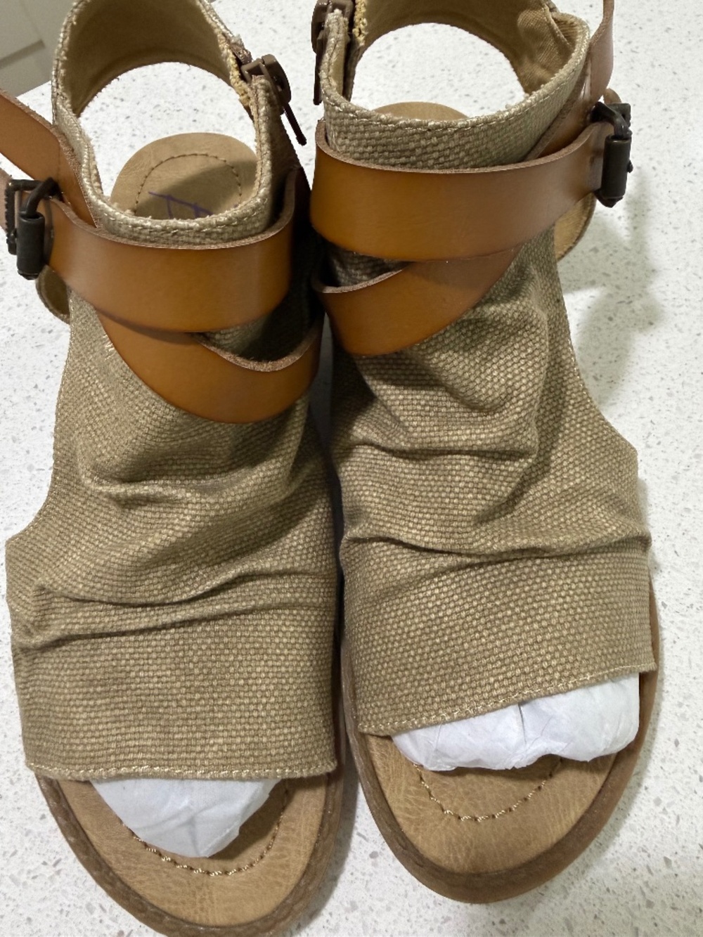 NWOB Blowfish Malibu Canvas Ruched Ankle Strap Sandals - Size 8